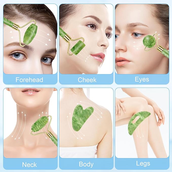 Sbnnfikeb Jade Roller & Gua Sha Set 5-in-1, Full Body Massage Tools