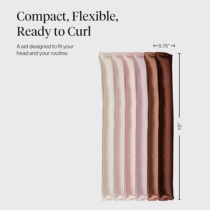 Kitsch Satin Flexi Rods, Heatless Curling Rods - No Heat Curls Overnight, Comfortable Hair Curlers to Sleep In for Frizz-Free and No Heat Damage Styling - 6pcs, Rosewood