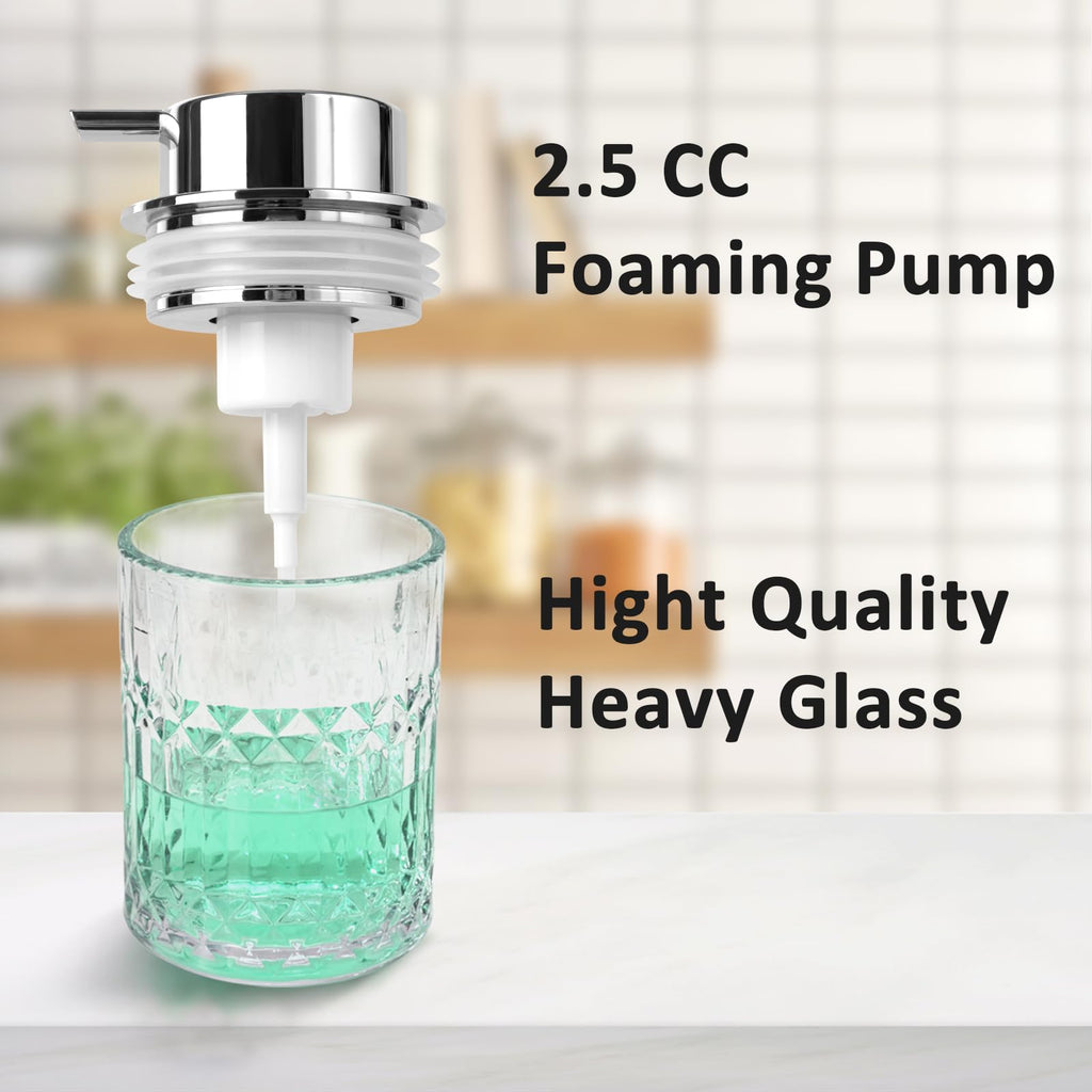 Bathroom Glass Soap Dispenser with Durable Rust-Proof Plastic Foam Pump Hand Lotion Dispenser Antislip Shampoo Kitchen 10oz 2 Pack