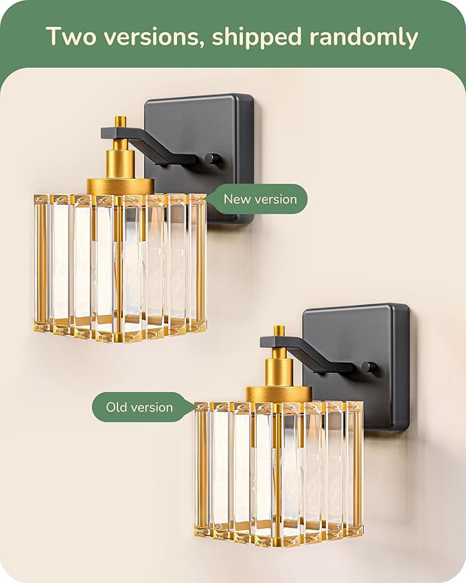 EDISHINE Black Gold Bathroom Vanity Light Fixtures with Crystal Shade, E26