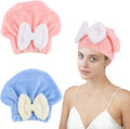 KEUKORZ 2PCS Microfiber Hair Drying Caps Hair Towel Cap Extra Soft and Ultra Absorbent Fast-Drying Hair Turban Wraps Gift for Women and Girls(Pink and Blue)