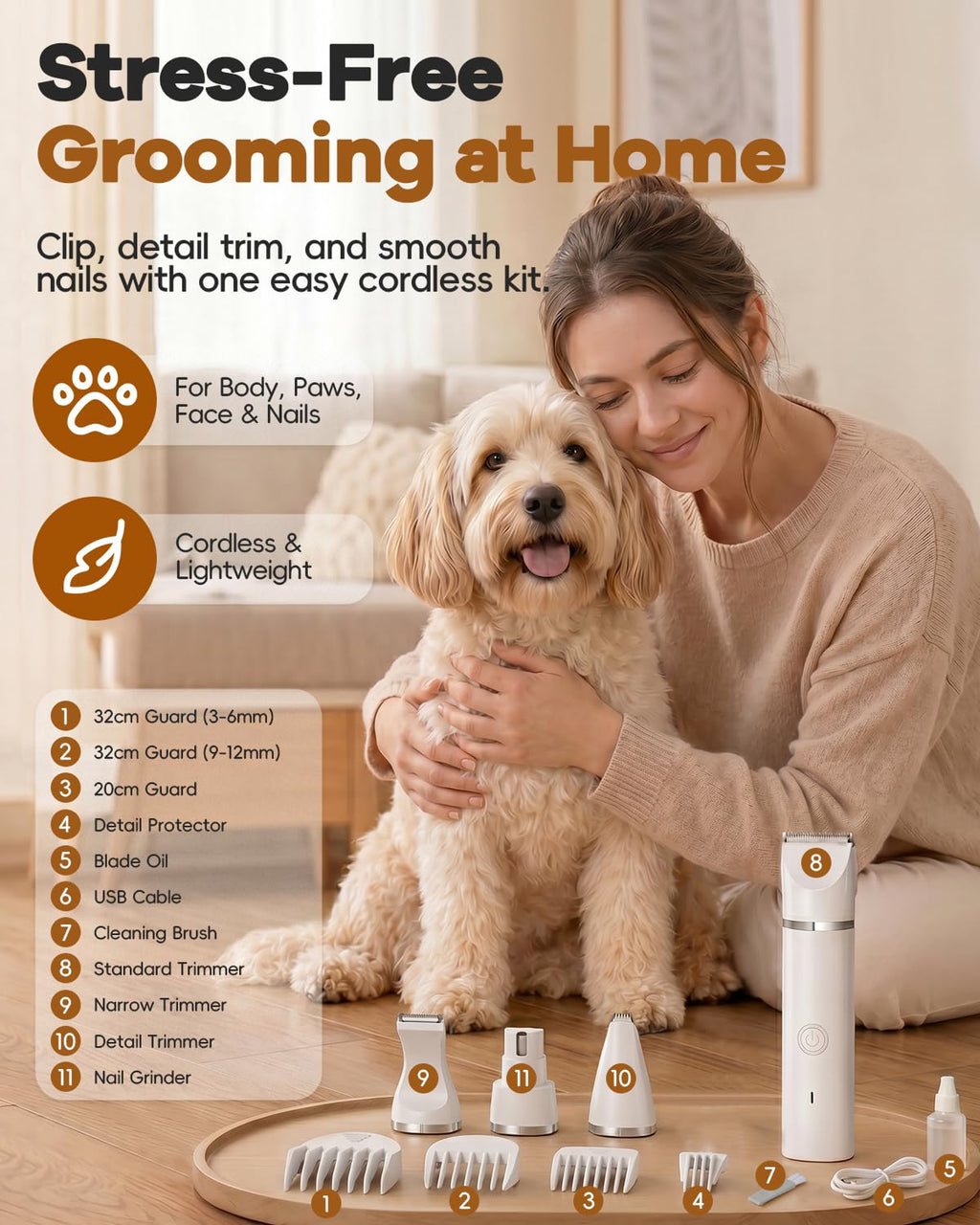 Veeconn 4 in 1 Dog Clippers Grooming Kit with Paw Hair Trimmer for Cat Pet