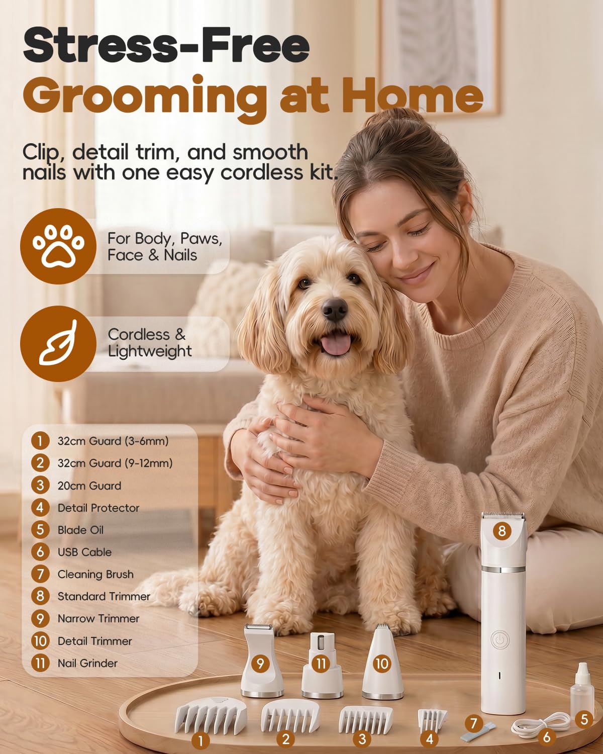Veeconn 4 in 1 Dog Clippers Grooming Kit with Paw Hair Trimmer for Cat Pet