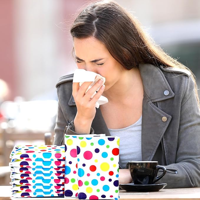 Geyee 50 Packs Tissue Travel Size Facial Paper Napkins Travel Packs Disposable Pocket Tissues for Wedding Guest Traveling School Purse Home Supplies, 500 Sheets 3 Ply(Polka Dot)
