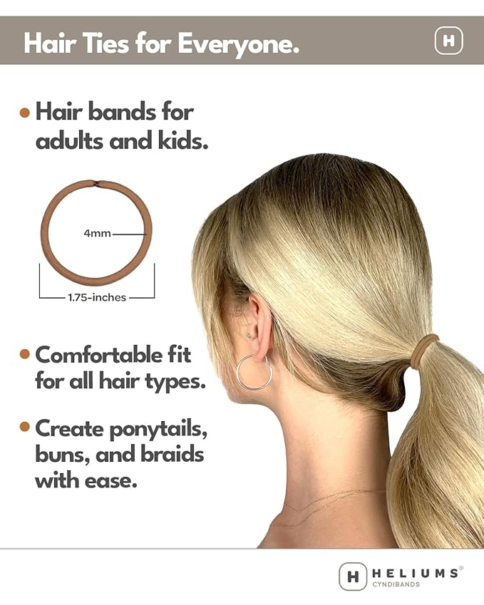 Cyndibands Elastic Hair Ties – Brown - No Damage 4mm Ponytail Holders for Women & Kids, 24-Pack Hair Elastics in Neutral Colors