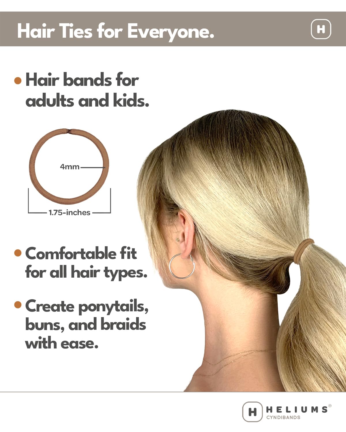 Cyndibands Elastic Hair Ties – Dark Brown - No Damage 4mm Ponytail Holders for Women & Kids, 24-Pack Hair Elastics in Neutral Colors