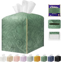 PARIERIS Tissue Box Holder Cover Square Tissue Cube Cover PU Leather Tissue Organizer with Bottom Belt for Bathroom, Tabletop, Kitchen, Night Stands, Office, Home, Car (1, VibrantGreen)