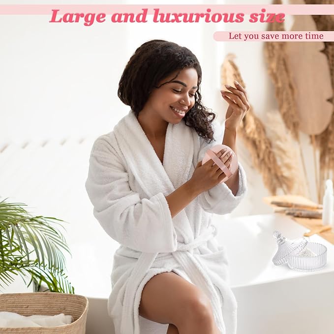 YINGMAN 3Pcs Extra Large Body Powder Puff & Luxury 6" Glass Jar Dusting Powder Container with Puff for Women Bath Powder Puffs Perfect for Talcum or Loose Powder (Beige)