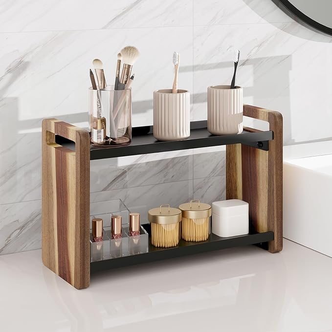 UJQSUN Bathroom Counter Organizer,Bathroom Counter Shelf,Bathroom Organizers,Organizers and Storage,Under Sink Organizer,Cologne Organizer for Men,Cologne Cabinet,Vanity Shelf(Acacia 2 Tier)