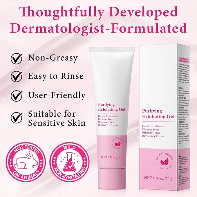 Purifying Exfoliating Gel, 2 Pack Face Facial Exfoliator Cleanser, Gentle Face Scrub Exfoliating Gel Purifying for Facial & Body Deep Cleansing, Regulates Water & Oil Balance, Smoother & Softer