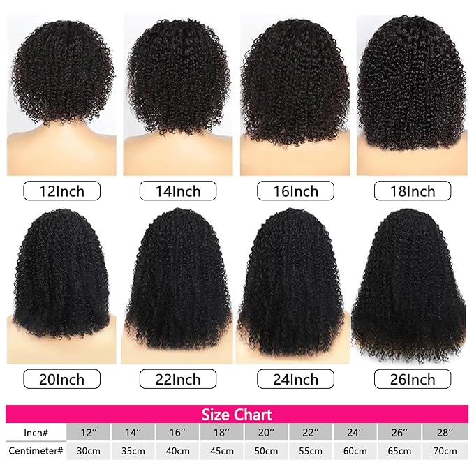 Aiterina Kinky Curly Human Hair Headband Wig for Black Women Curly None Lace Front Wigs Human Hair Non Lace Front Wig 150% Density Virgin Human Hair Wig Natural Color (Headband Wig, 22inch)