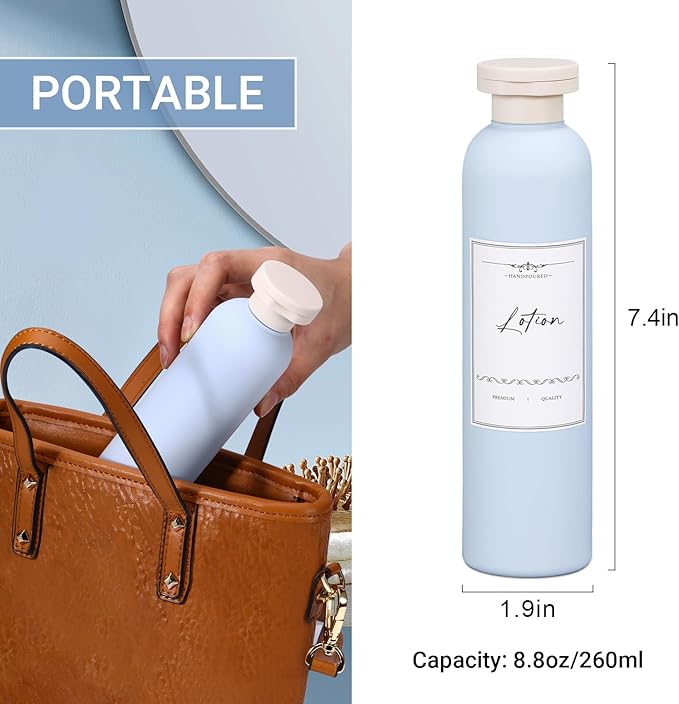 UMETASS 8.8oz Travel Essentials Shampoo Bottles for Toiletries,Empty Plastic Squeeze Bottles with Flip Cap for Toiletries Travel Size Shampoo and Conditioner (3 pack, bule)