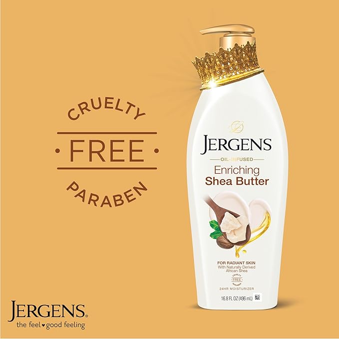 Jergens Shea Butter Hand and Body Lotion, Deep Conditioning Moisturizer, 3X More Radiant Skin, with Pure Shea Butter, Dermatologist Tested, 16.8 Oz (Pack of 2)