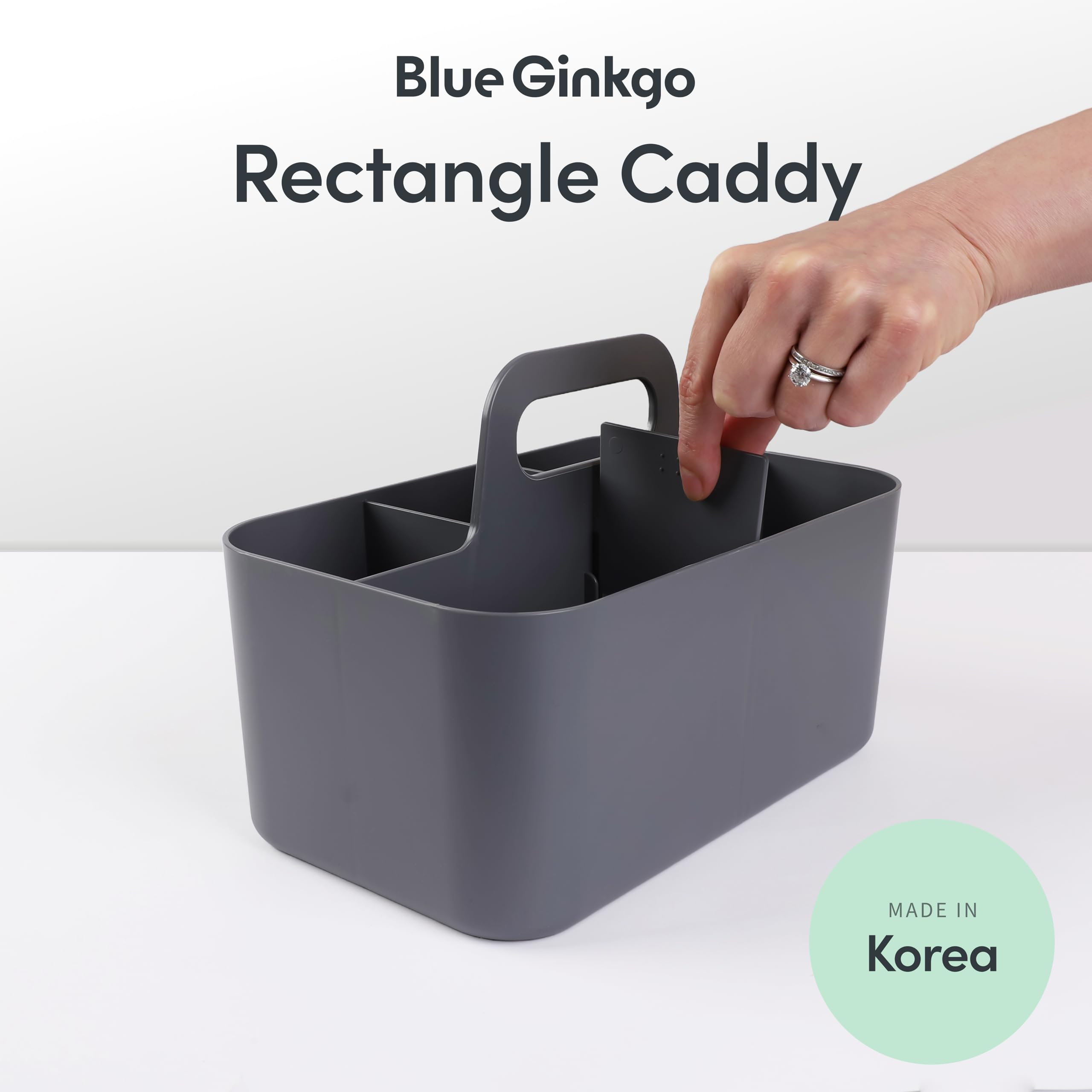 BLUE GINKGO Stackable Organizer Caddy, Rectangle, Dark Grey, Made in Korea