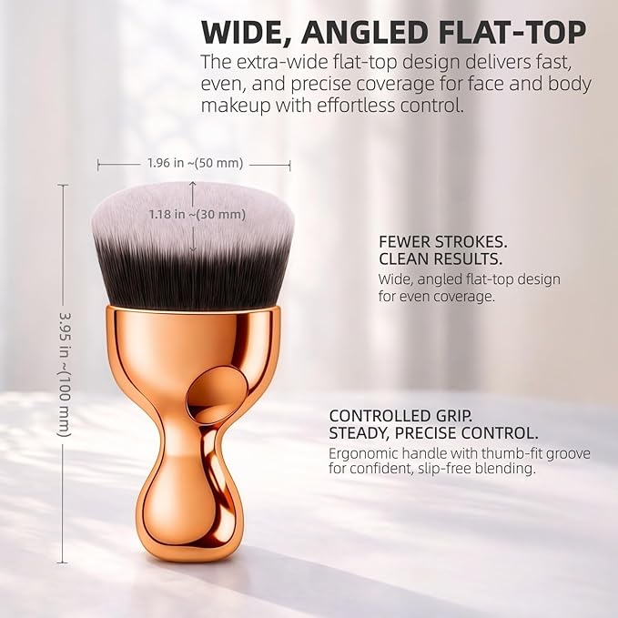 GOERTI Angled Flat Top Kabuki Foundation Brush, Vegan Kabuki Blending & Buffing Brush for Face & Body Makeup, Self Tanner, Sunless Tanning & Bronzer Brush for Liquid, Cream, Powder & Tanning Lotion