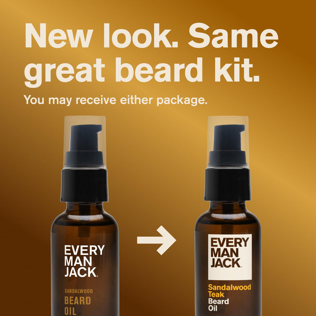 Every Man Jack Essential Beard Care Kit for Men, Sandalwood Teak, Gift Set