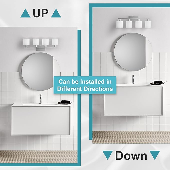 Dekang Bathroom Lights Over Mirror Brushed Nickel, Anti-Rust 4-Light Bathroom Vanity Light Fixtures, Modern 24Inches Wall Sconces E26 Base, Milky White Glass Shades, Bulbs Not Included