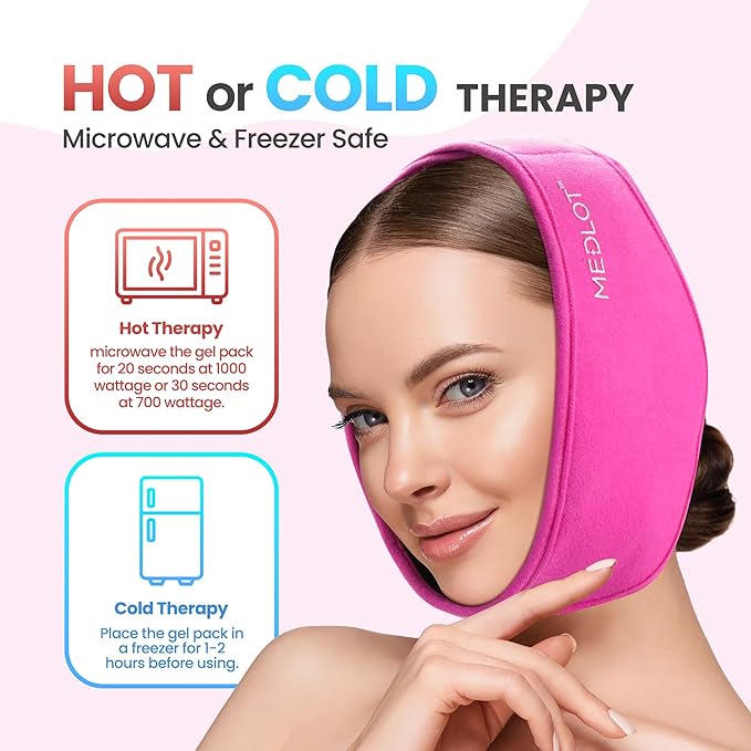 LotFancy Face Ice Pack Wrap with 4 Reusable Hot Cold Therapy Gel Packs, Pain Relief for TMJ, Wisdom Teeth, TMD, Oral and Facial Surgery, Dental Implants, Pink