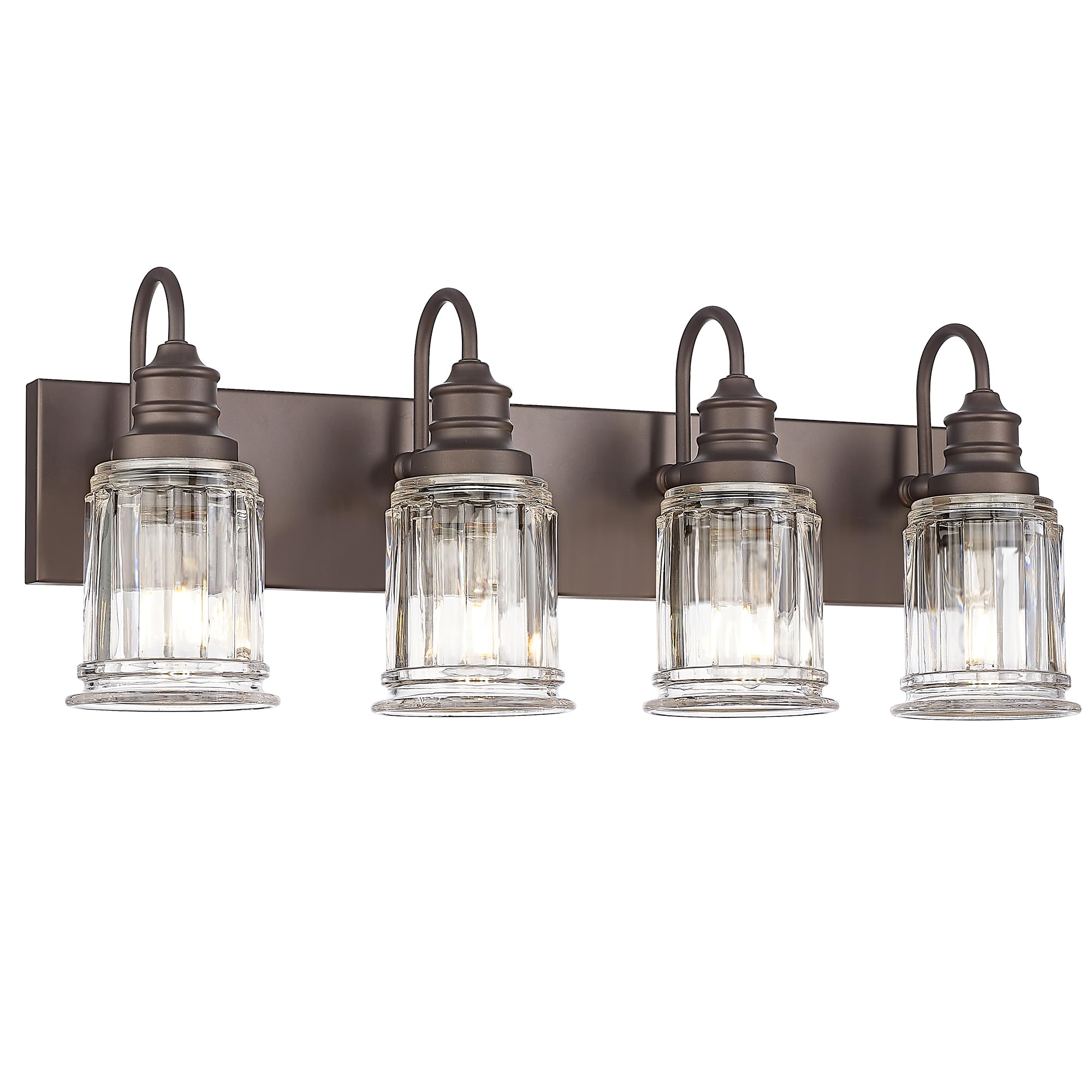 Bathroom Vanity Light - HWH 4-Light Vanity Lights for Bathroom Wall Mounted Light Fixtures Over Mirror, Oil Rubbed Bronze Vanity Light with Bell-Shaped Clear Glass, 5HZG106B-4W ORB