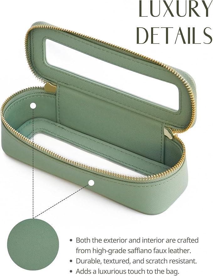 Popvibe Clear Makeup Bag Travel Cosmetic Case Transparent Toiletry Bag with Zipper, Portable Make Up Organizer Traveling Compact Car Bag for Essentials, Sage Green, Slim