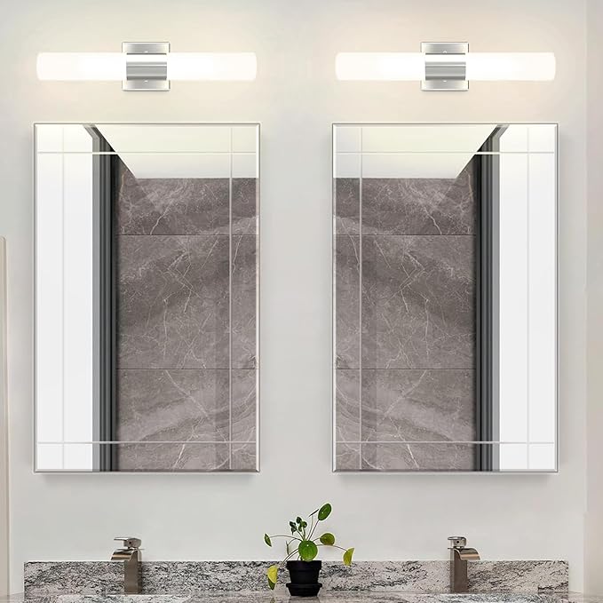 Kalium Modern 21" Bathroom Vanity Wall Sconce, Frosted Glass, Silver