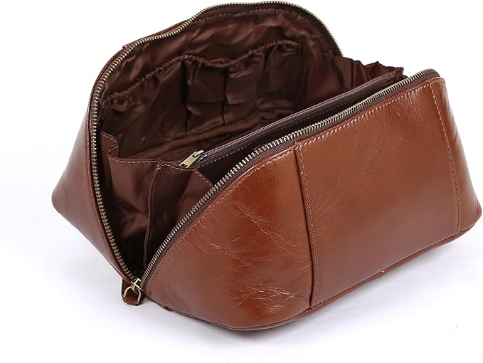 KomalC Luxury Leather Men’s Toiletry Travel Bag – Handmade Shaving Kit with Waterproof Interior, Spacious Storage & Carry Handle – leather travel Kit Bag for Men & Women (Wine)