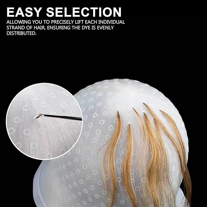 Silicone Highlight Hair Cap with Needle, Reusable Hair Highlighting Cap for DIY Hair Dyeing - Professional Styling Tools Adjustable Hair Dye Hatfor Salon-Quality Highlights