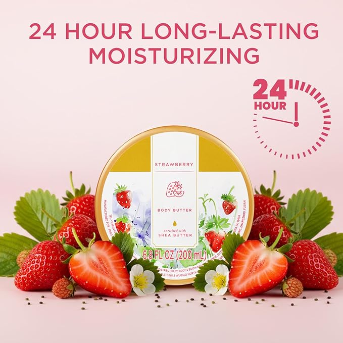 Princess Belle Strawberry Body Butter, Shea Body Butter and Body Moisturizer for Dry Skin, Mens and Womens Body Care, Deep Moisturizing and Softening-200ml(6.8 floz)