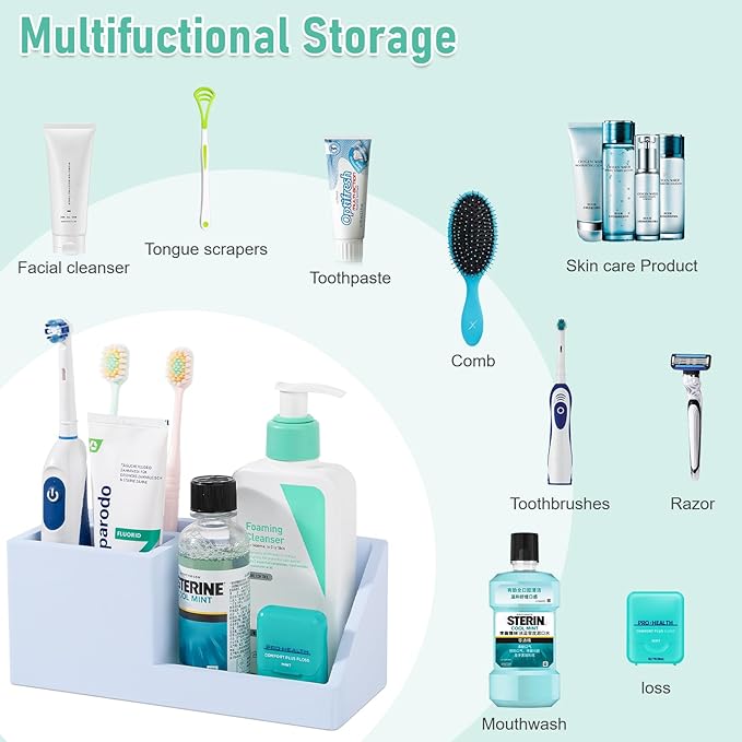 Diatomite Toothbrush Holders for Bathrooms, Quick Dry Electric Tooth Brush and Toothpaste Organizer Bathroom Accessories for Countertop, Vanity, Sink - Blue