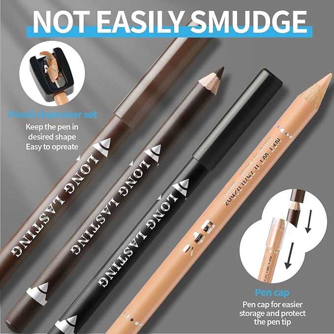 Noerrors Barber Pencil for Lineup Magic Hairline Pencils Barber Chalk Set Beard Guide Pen with Sharpener Ruler Brush for Hair Design Shaping Makeup Tool for Men #White Beige Skin Tone Black Brown Tan