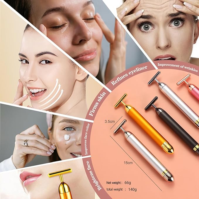 Beauty Bar 24K Gold Facial Massager - Face T Shape Tool for Skin Care Tightening with Ergonomic Design (Silver)