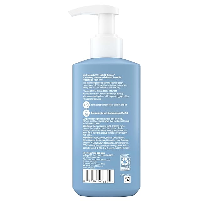 Neutrogena Fresh Foaming Facial Cleanser, All-In-One Makeup Remover Face Wash for Normal to Oily Skin Deeply Cleanses & Removes Waterproof Makeup, Soap-Free, Non-Comedogenic, 8.5 fl. oz