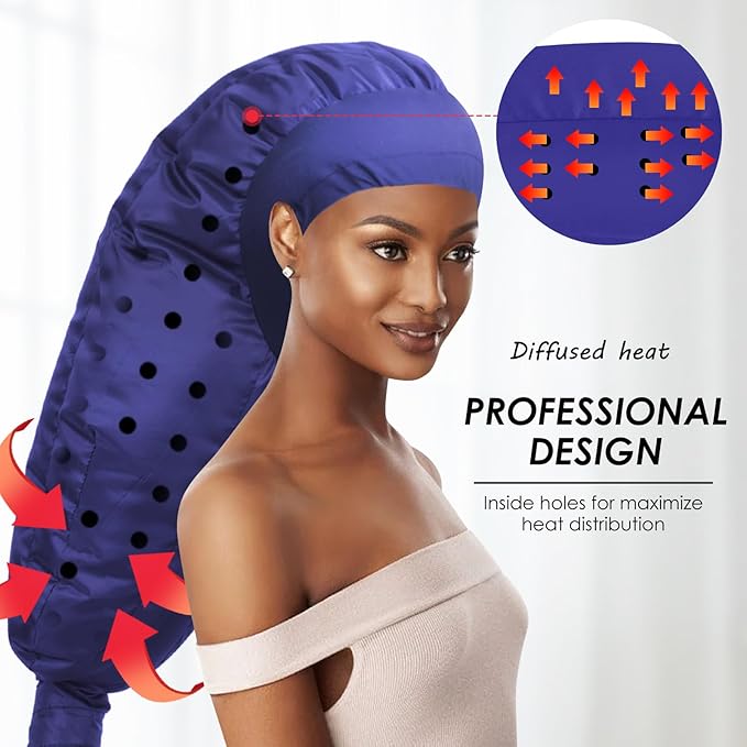 TEPENAR Hair Dryer Bonnet Attachment: Upgraded Extra Large Hooded Dryer Adjustable Hair Dryer Caps - Easy to Use for Natural Curly Textured Hair Care Styling Fast Drying - Dark Blue