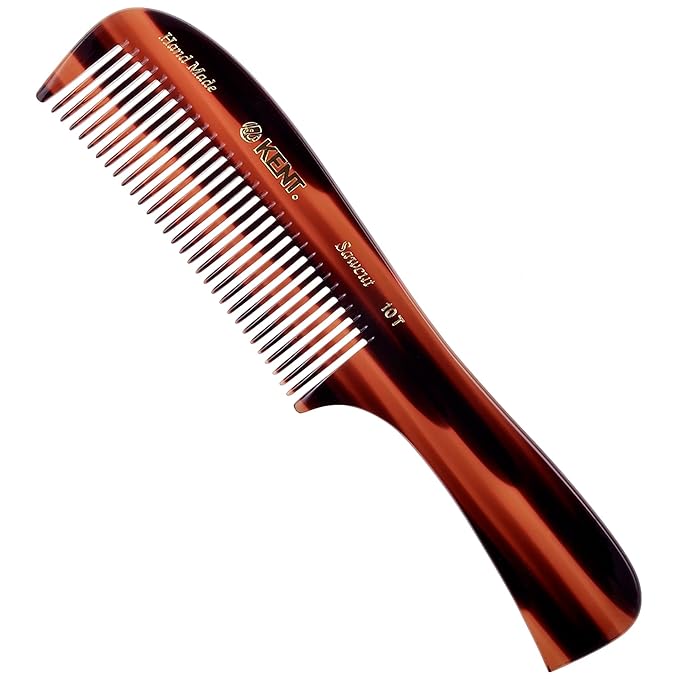 Kent 10T Tortoise Large Detangler Comb, Handmade Wide Tooth Comb for Curly Thick Hair, Detangling Combs For Wet and Dry Hair, Saw-Cut and Hand Polished Made in England