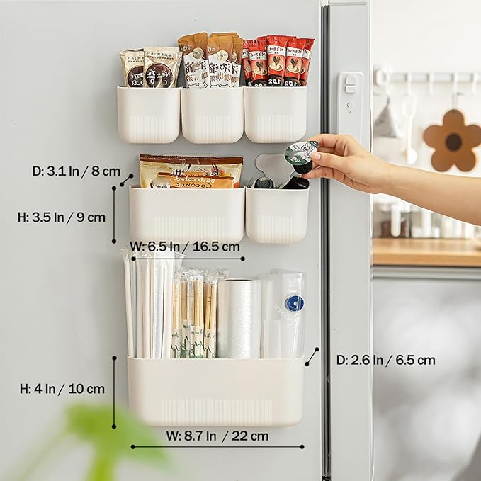 MORNITE Magnetic Cup Storage Holder for Fridge, Locker Magnetic Organizer Bin Basket for Pen,Mail,Card,Laundry,Board,Middle Size,White
