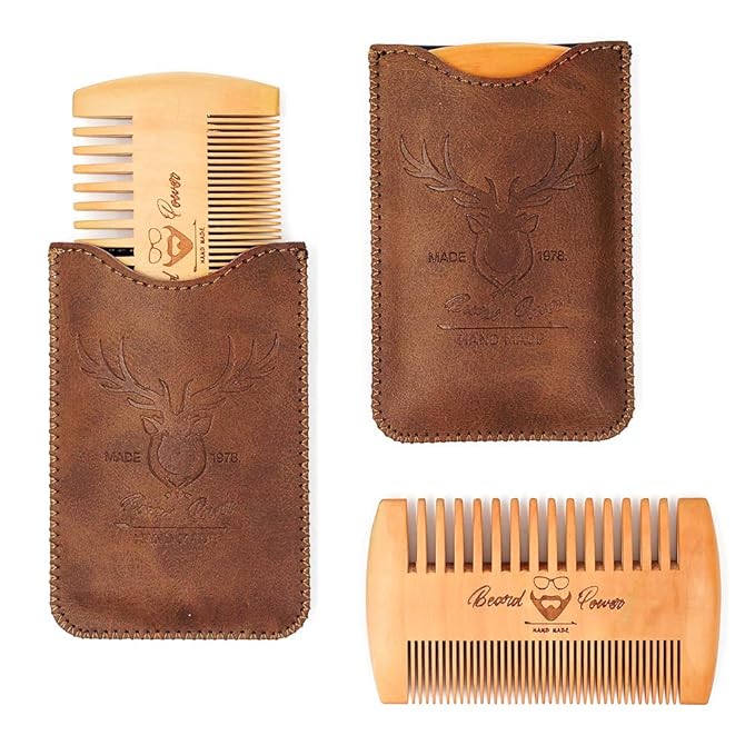 Menesia 3-Piece Beard Combs for Men with Travel Case