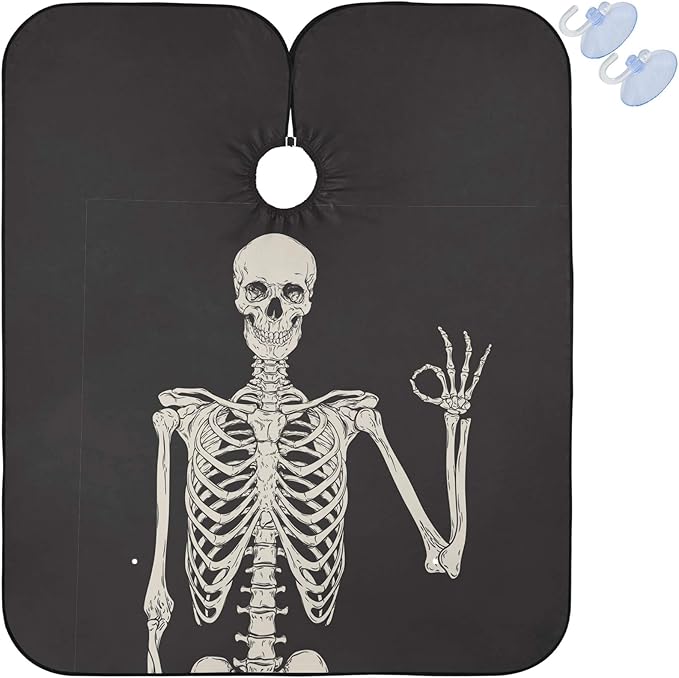 visesunny Barber Cape Human Skeleton OK Polyester Hair Cutting Salon Cape Apron Anti-Static Haircut Water-Resistant Shaving Cloth Beard Shaving Bib Hairdressing Cape