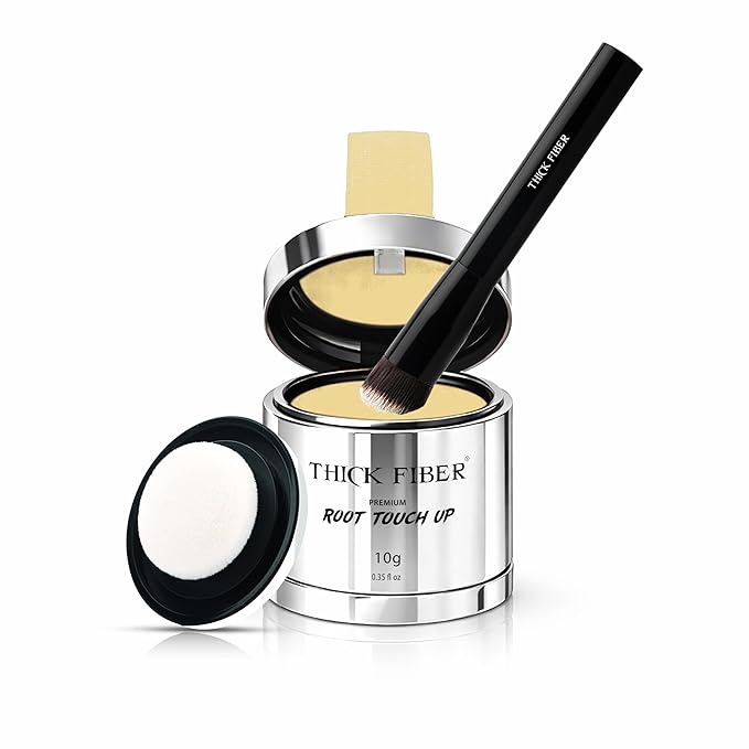 THICK FIBER Root Touch Up Powder with Brush – Covers Grey Roots, Thinning Hair & Bald Spots – Sweat & Water Resistant for Men & Women (Light Blonde, 0.35 Ounce (Pack of 1))