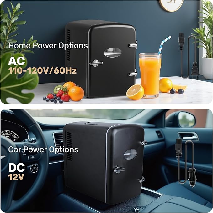Simple Deluxe Mini Fridge with Observation Window, 4 Liter/6 Can Portable Cooler & Warmer Freon-Free Small Refrigerator, Compact for Skincare, Beverage, Food, Cosmetics, Black New