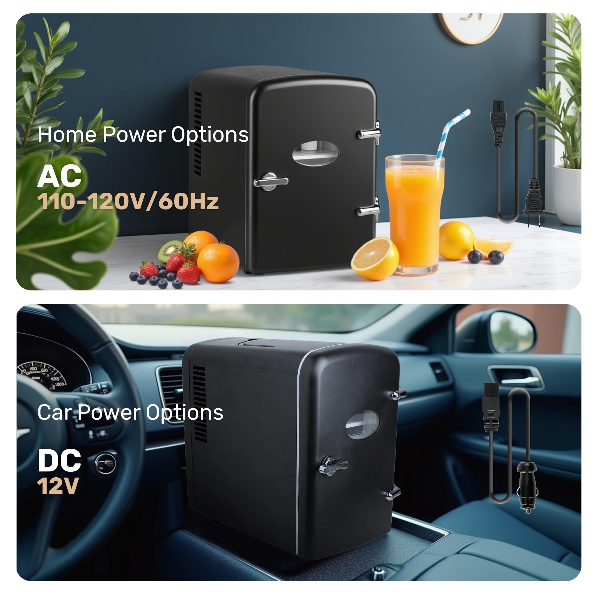HealSmart 4L Mini Fridge with Observation Window, 6 Can Capacity, Freon-Free and Portable Cooler and Warmer, Cosmetics/Food/Beverage, Black New