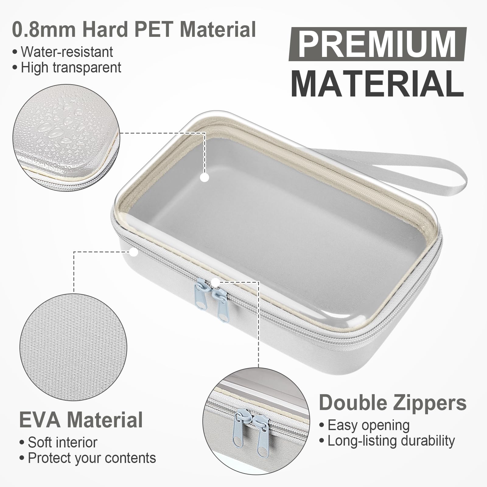 Gaillty 4 Pcs Hard Clear Zipper Case Hard Shell Plastic Pencil Case Large Transparent Pencil Box Portable Travel Organizer Toy Storage Bins for Home Office Cosmetics(Gray,Dark Blue,Blue,Black)