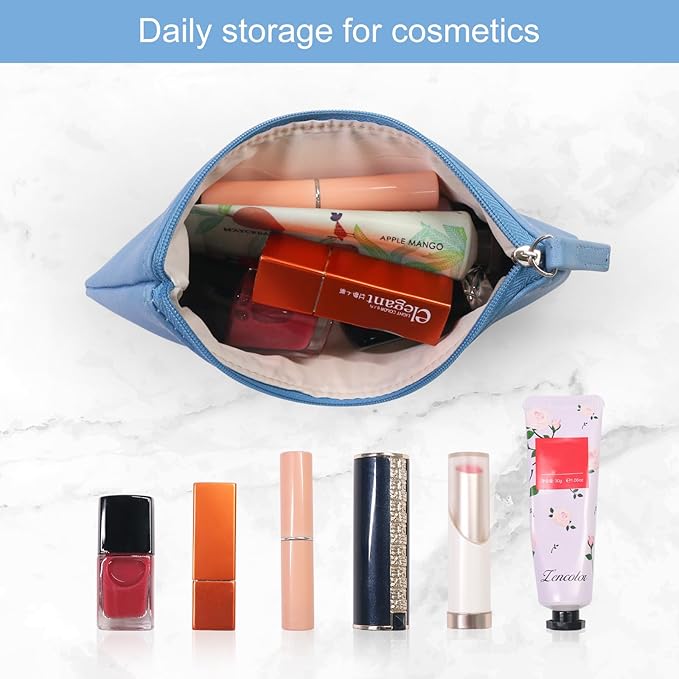 SumDirect PU Leather Cosmetic Bags - Small Soft Makeup Pouches for Purse with Zipper, Simple Comestic Organizer