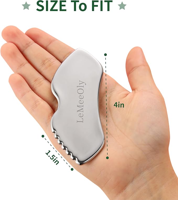 LeMeeOly 2Pcs Gua Sha Facial Tools Stainless Steel, Detailer GuaSha Set for Face Neck, Natural Skin Care Metal Gua Sha Lymphatic Drainage Face Massage Tool (Guasha & Eye Cream Applicator)