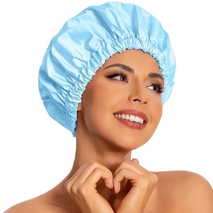 Edoneery Reusable Shower Caps for Women, Waterproof Long Hair Bonnet