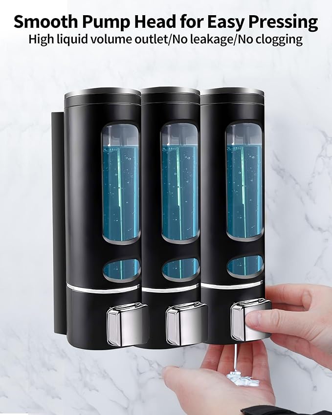 Shampoo and Conditioner Dispenser - 1200ML Wall-Mounted Shower Shampoo Dispenser 3 Chamber No Drill Body Wash Soap Dispenser for Shower, Bathroom, Hotel