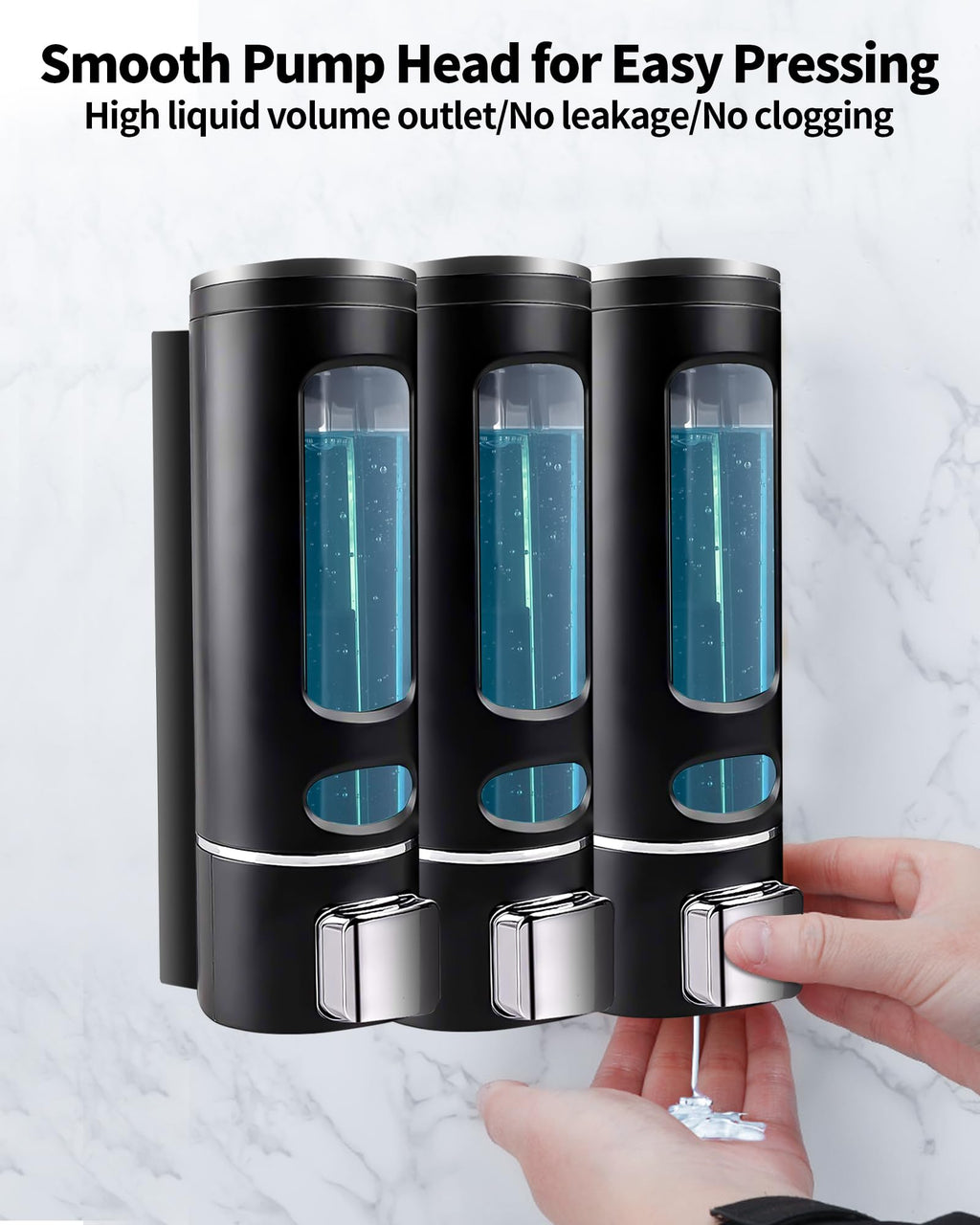 Shampoo and Conditioner Dispenser - 1200ML Wall-Mounted Shower Shampoo Dispenser 3 Chamber No Drill Body Wash Soap Dispenser for Shower, Bathroom, Hotel