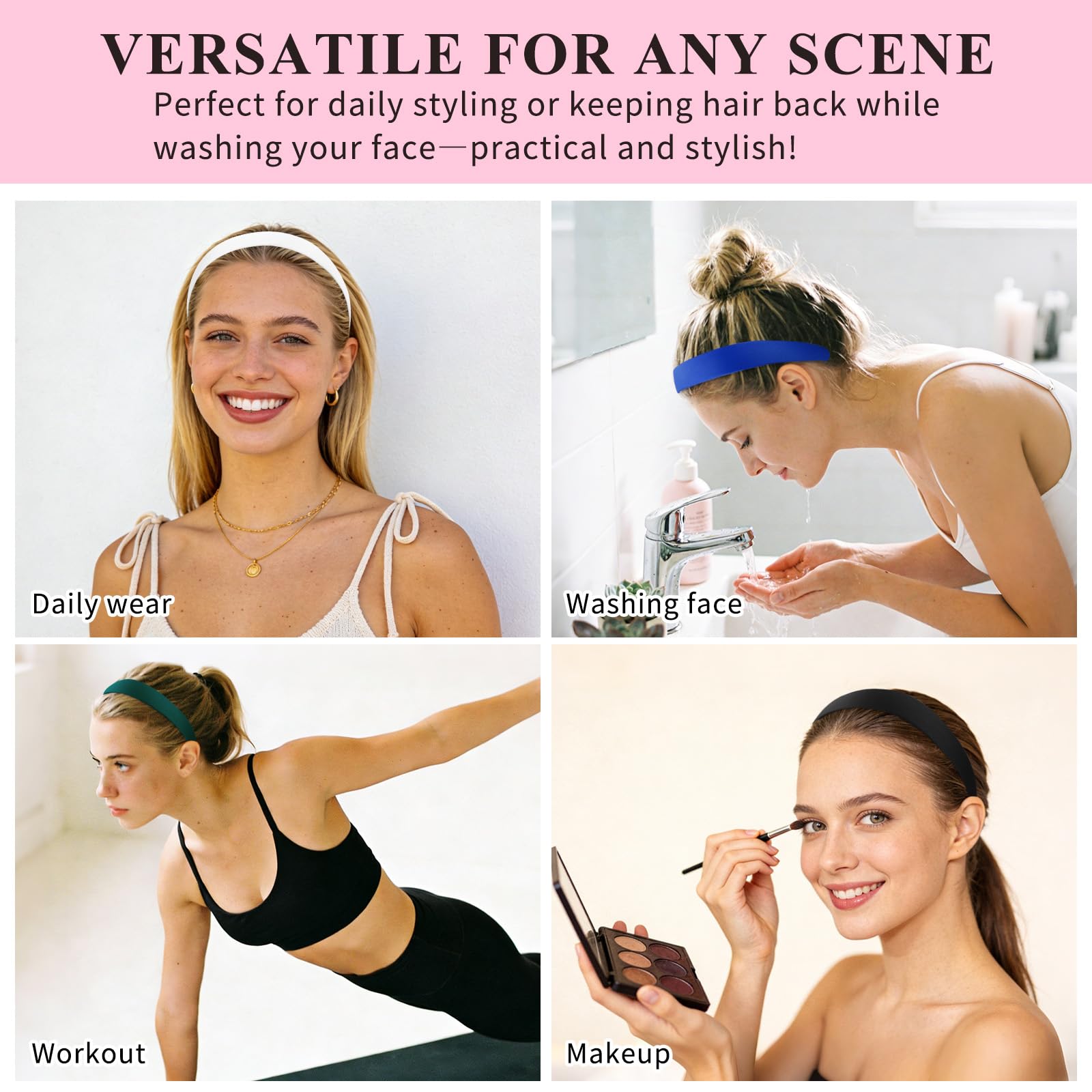 Wecoe Headbands for Women Girls, 10 Pcs 1 Inch Wide Satin Headbands