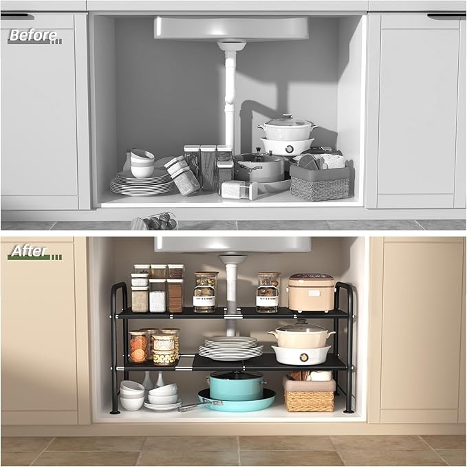 NETEL Adjustable Under Sink Organizers and Storage,Expandable Cabinet Storage Shelf