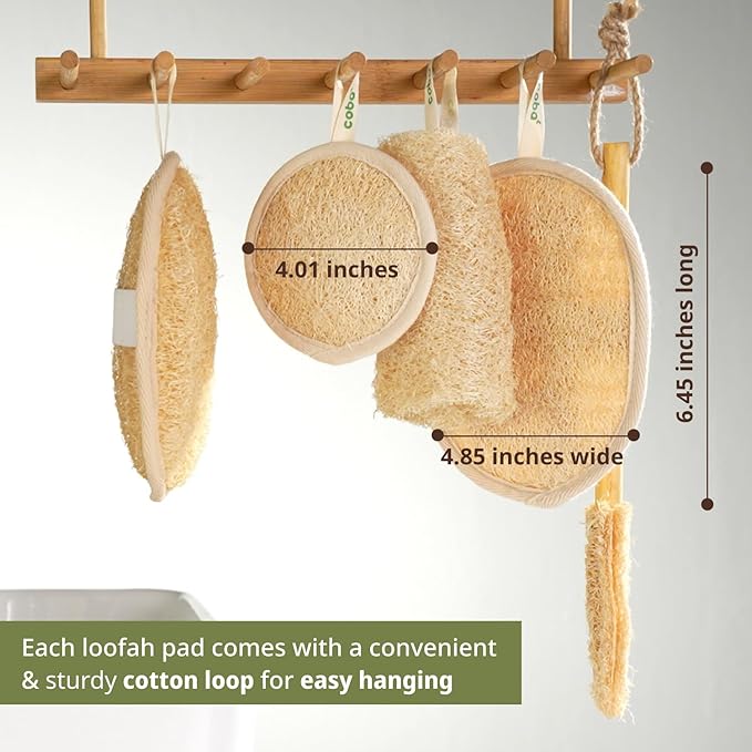 Coba Straws Natural Loofah Exfoliating Body & Facial Scrubber Set | 100% Plant-Based Shower Luffa Sponge for Deep Cleansing, Smooth & Glowing Skin | Bath Loofah for Women & Men
