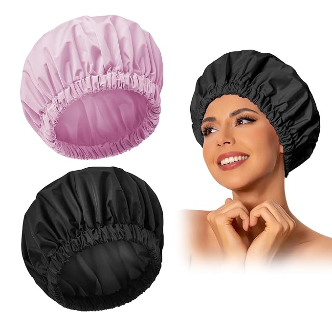Edoneery Reusable Shower Caps for Women, Waterproof Long Hair Bonnet